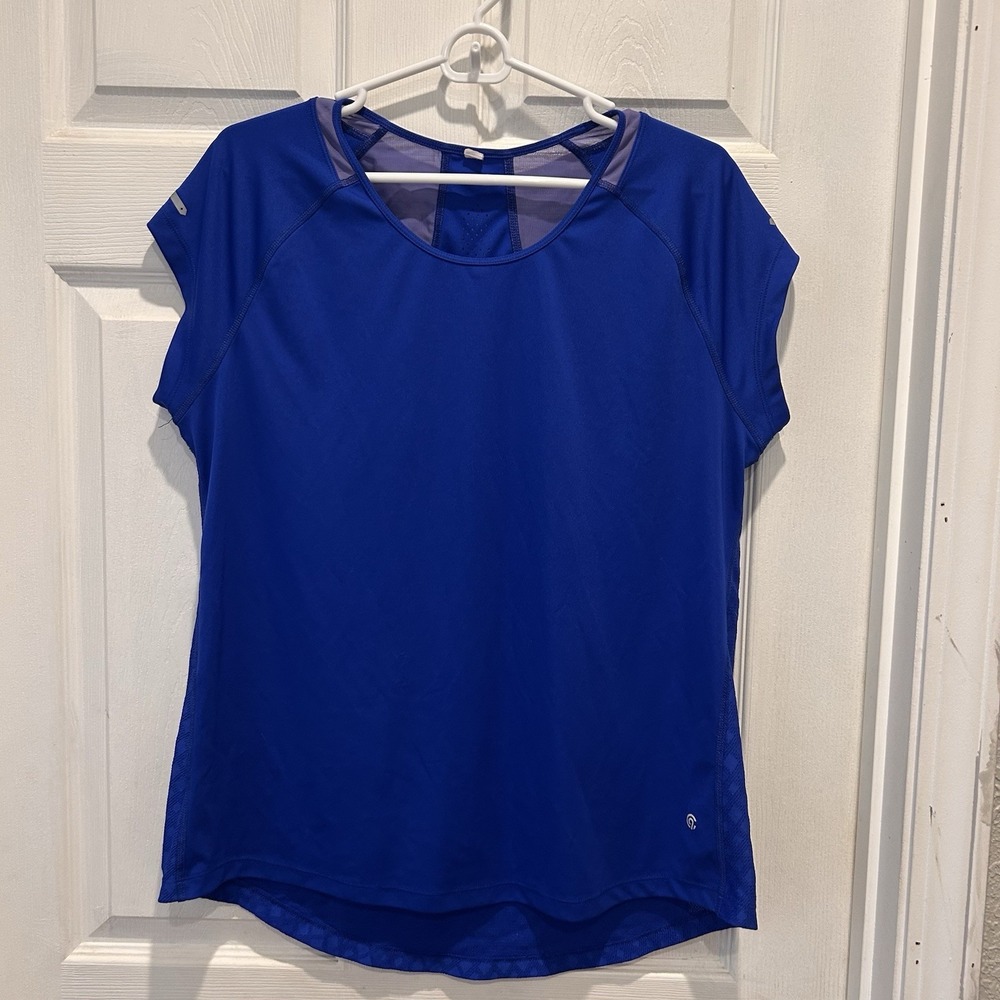 Champion Womens Athletic T Shirt Blue Cap Sleeve Moisture Wicking Fitness Top XL